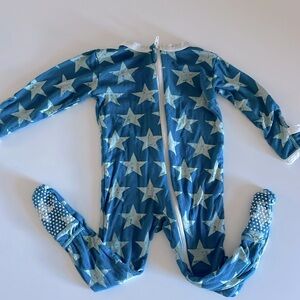 Kickee pants 6-9mo footie soft stretchy stars teal zipper grippers & hand covers